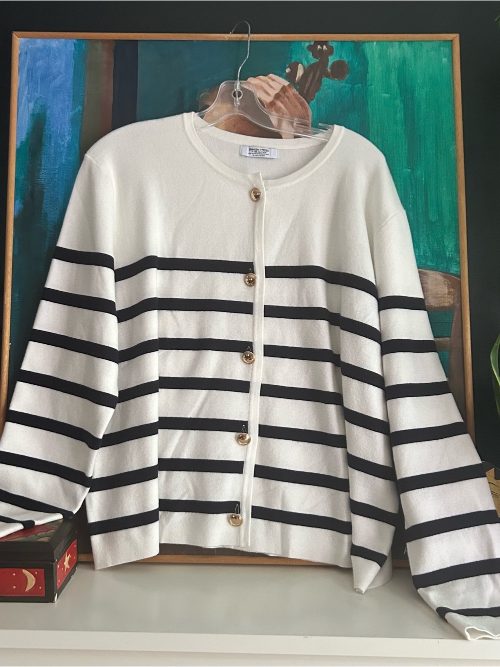Smash + Tess Cream Black Striped Cardigan Gold Buttons Women’s XL-XXL